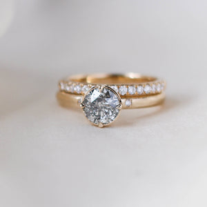 Round salt and pepper diamond ring with diamond band