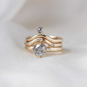 Contour salt and pepper diamond peak band in gold ring stack