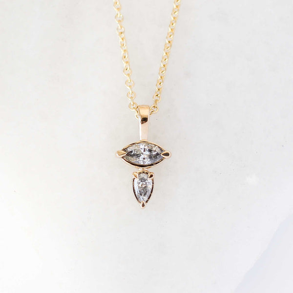 Marquise and pear cut diamond necklace front view 
