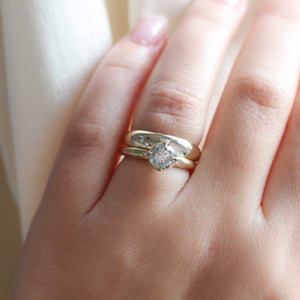 Domed diamond ring wedding set on hand