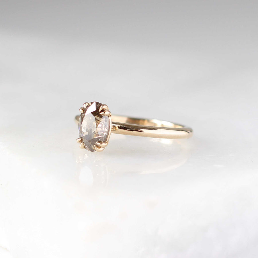 Champagne salt and pepper diamond solitaire ring front view 