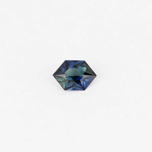 Hexagon shaped teal sapphire front view