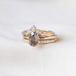 Champagne salt and pepper diamond solitaire ring in wedding stack