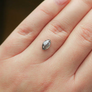 Marquise shaped salt and pepper diamond on hand