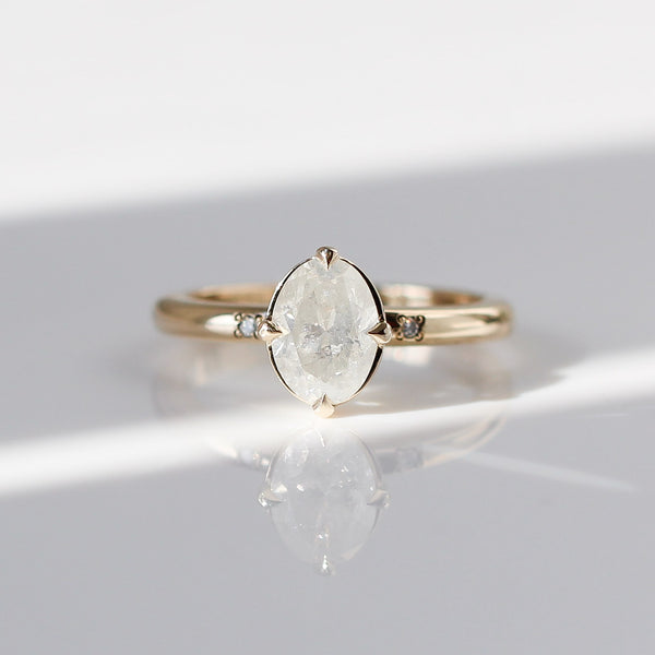 Oval diamond engagement front view ring in sunlight