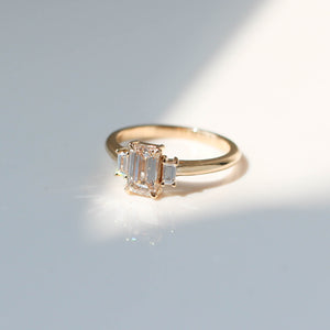 Emerald cut champagne diamond engagement ring three quarter view