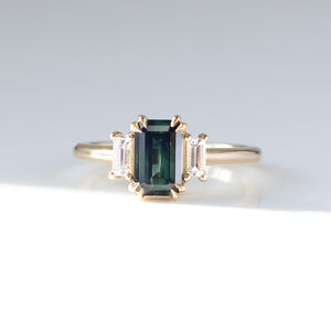 Emerald cut green sapphire engagement ring front view 