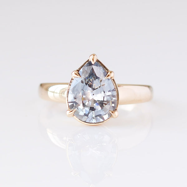 Pear pale blue sapphire engagement ring front view 