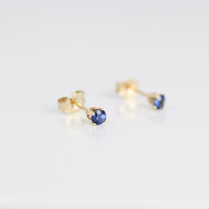 Round Blue Sapphire Stud Earrings side view