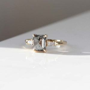 Emerald shape diamond ring side view