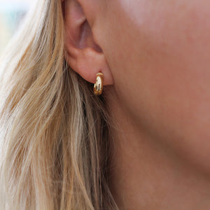 Domed Chunky Hoops being worn