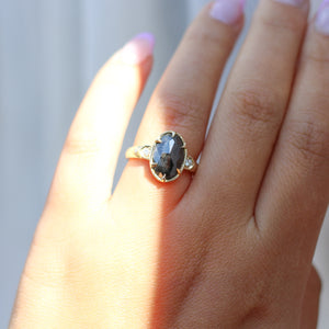 Oval Black Diamond Ring  on hand in light