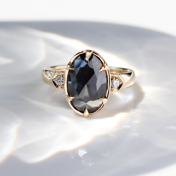 Oval Black Diamond Engagement Ring 