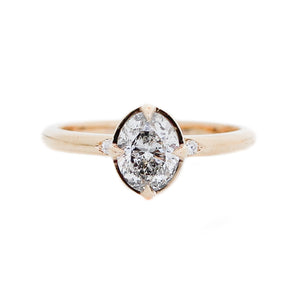 Oval Brilliant cut diamond ring in yellow gold front view