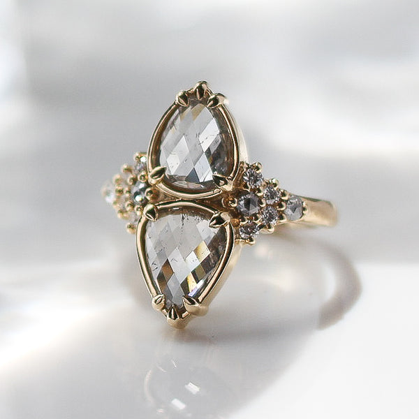 Double Pear Diamond Ring front close up
