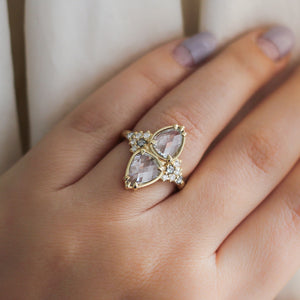 Double Pear Diamond Ring on hand 