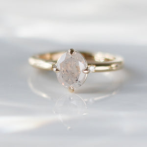 Oval Rose cut white diamond ring in yellow gold front view