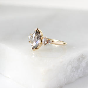 Marquise salt and pepper diamond ring side view