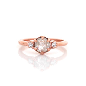 Round rose cut diamond ring in rose gold front view