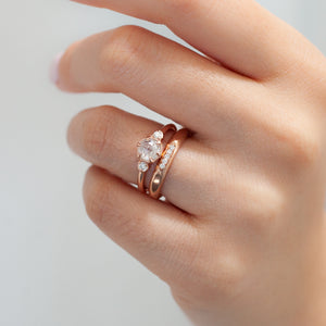 Round rose cut diamond ring in rose gold paired with diamond rose gold stacking band  on hand 