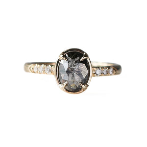 Rose cut oval diamond ring in yellow gold front view 