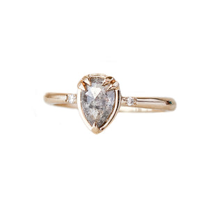 Pear cut diamond ring in yellow gold quarter view