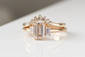 Emerald Cut Champagne Diamond Ring Set