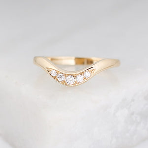Wave contour gold and diamond ring