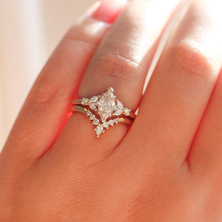 Folia Marquise Cut Champagne Diamond Ring with Crown diamond gold band worn on hand in sunlight 