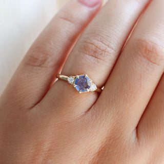 Round Blue Sapphire Ring on hand