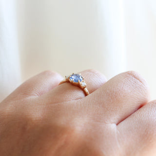 Round Blue Sapphire Ring profile view on hand 