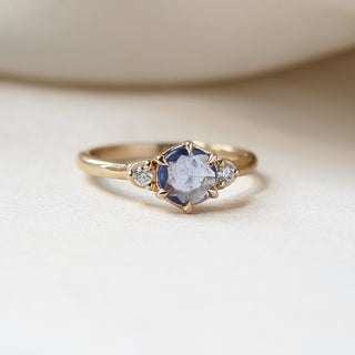 Round Blue Sapphire Ring detailed quarter front view 