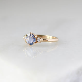 Round Blue Sapphire Ring quarter side view with reflections