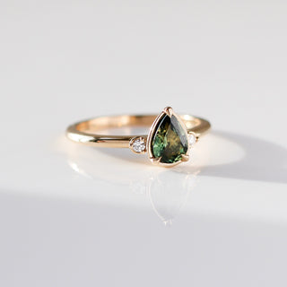  Pear Cut Green Sapphire ring quarter view