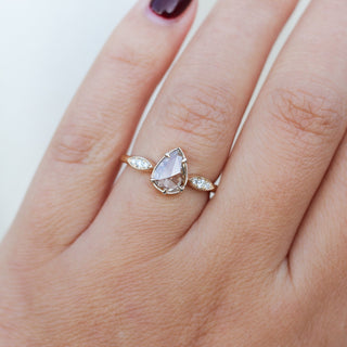  Pear Rose Cut Diamond Ring on hand detail view