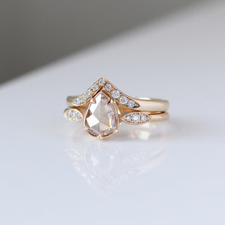  Pear Rose Cut Diamond Ring paired with wave diamond band detail view