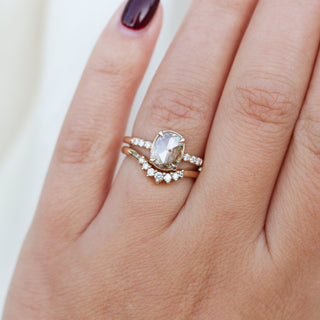 Oval Cut Diamond Ring with crown  diamond gold band on hand