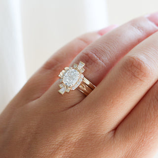 Ballerina Cushion Cut Lab Diamond Ring paired with gold band on hand