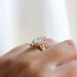 Ballerina Cushion Cut Lab Diamond Ring  profile side view worn on hand