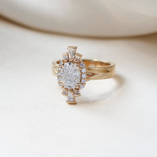 Ballerina Cushion Cut Lab Diamond Ring quarter side view on fabric