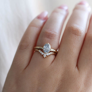 Oval Salt and Pepper Diamond Ring stacked on hand 