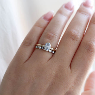 Oval Salt and Pepper Diamond Ring stack on hand 