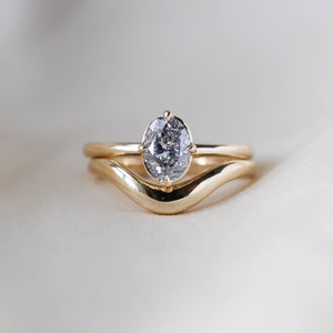 Oval Salt and Pepper Diamond Ring stacked close up