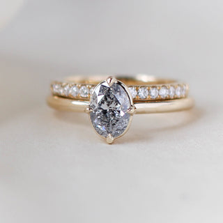 Oval Salt and Pepper Diamond Ring stacked close up