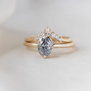 Oval Salt and Pepper Diamond Ring stacked close up