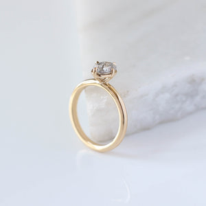Oval salt and pepper diamond ring profile view