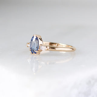 Shield Cut Blue Sapphire Ring quarter side view