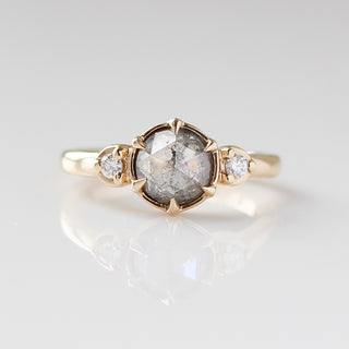 Rose Cut Salt and Pepper Diamond Ring front detail vew