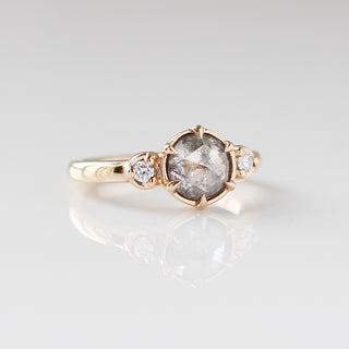 Rose Cut Salt and Pepper Diamond Ring quarter side view