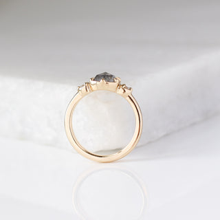 Rose Cut Salt and Pepper Diamond Ring profile view